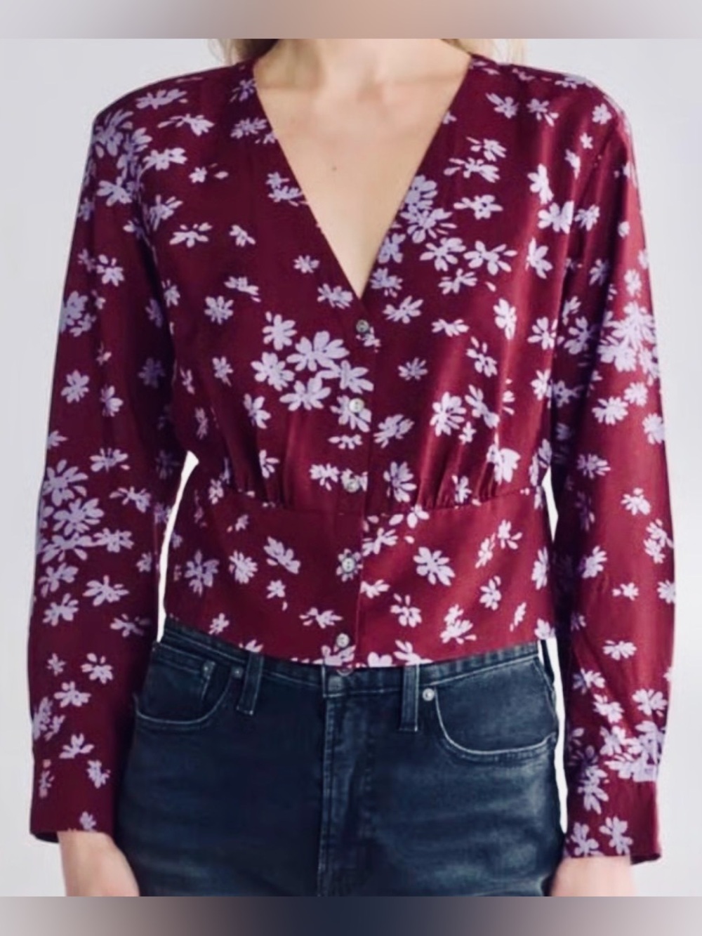 Madewell Women’s V Neck Button Front Burgundy Blouse Size XL Sku# 90